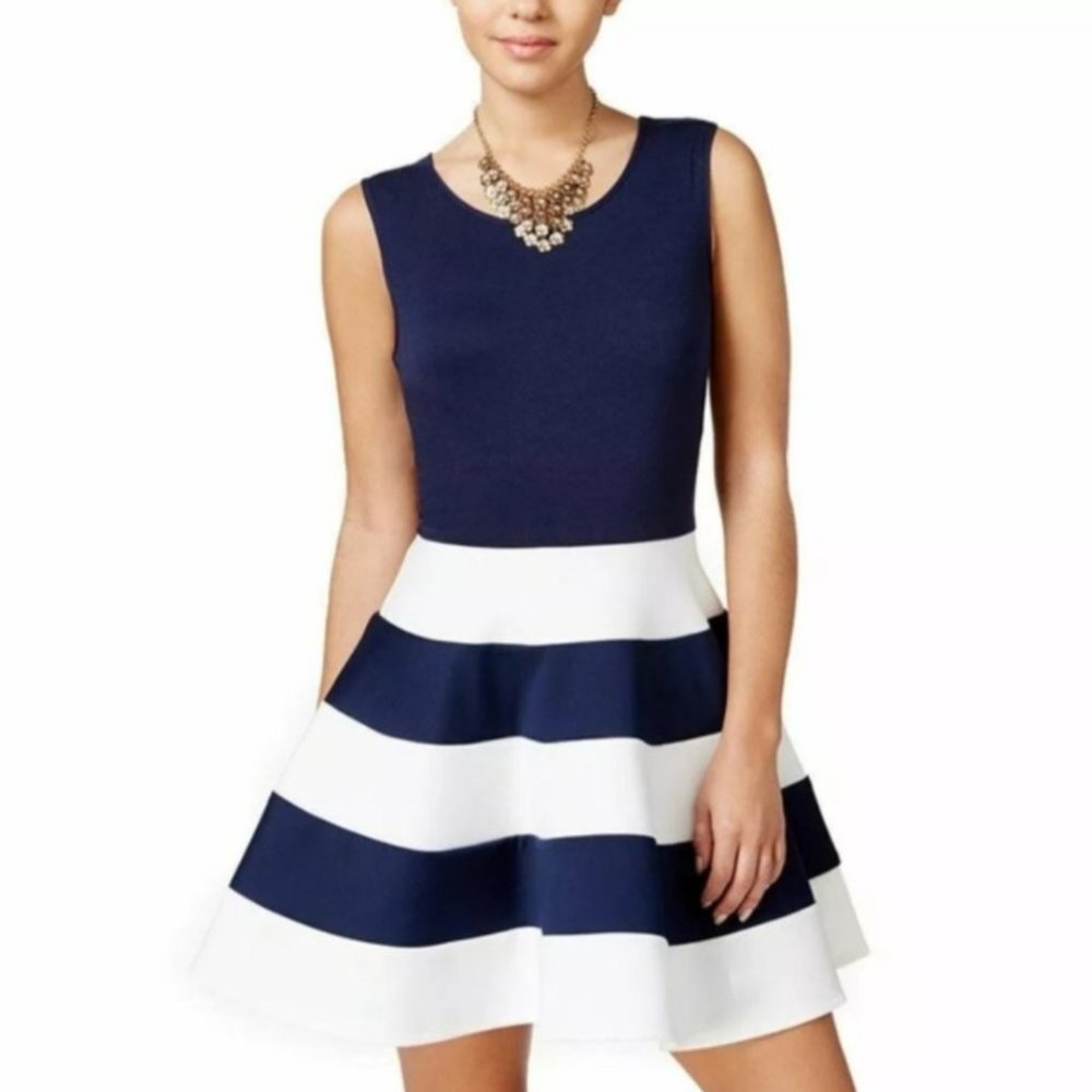 City Studio Navy Blue and White Striped Dress NWT Size XS